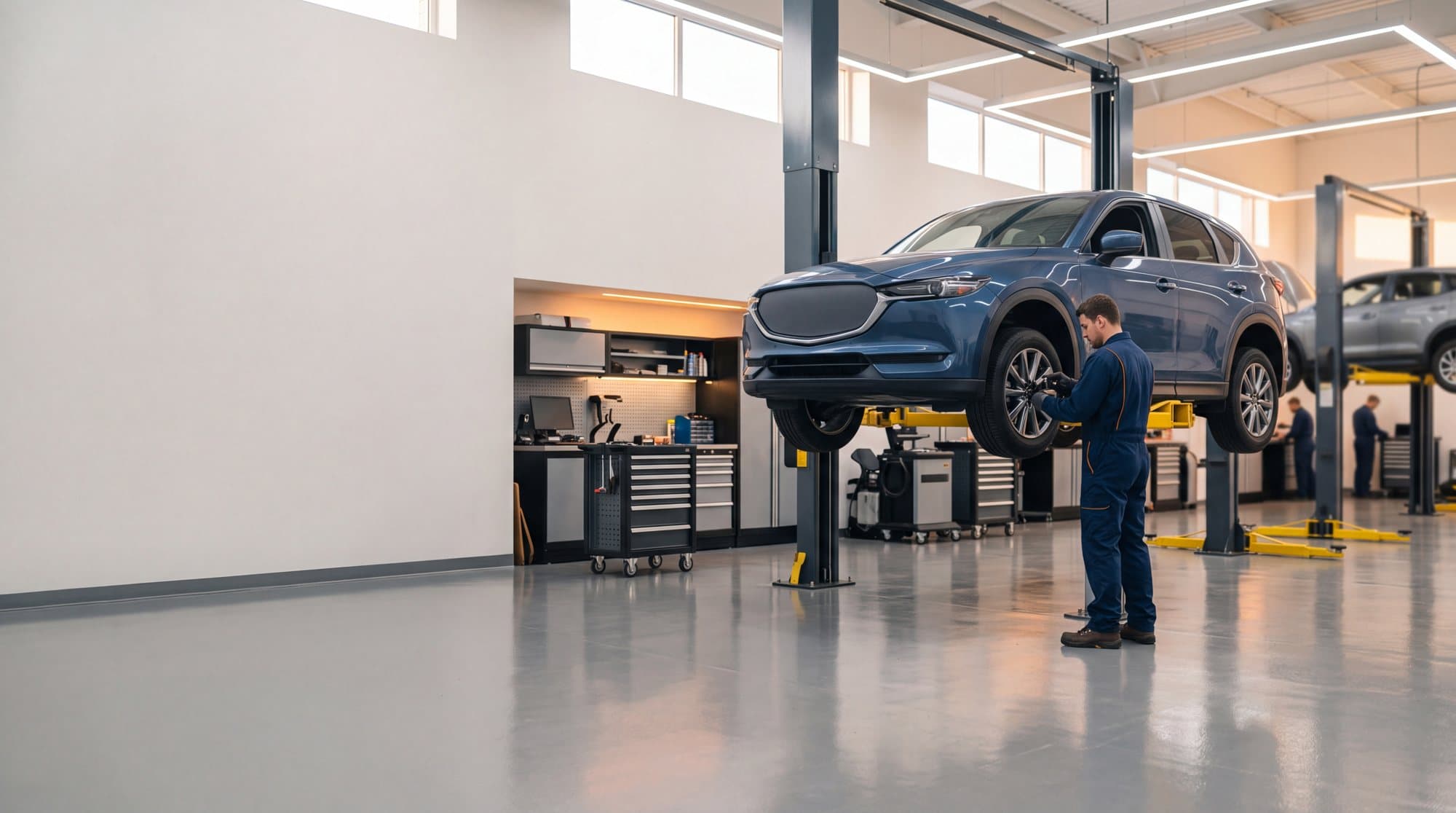 Bayinin servis atölyesinde çalışan teknisyen